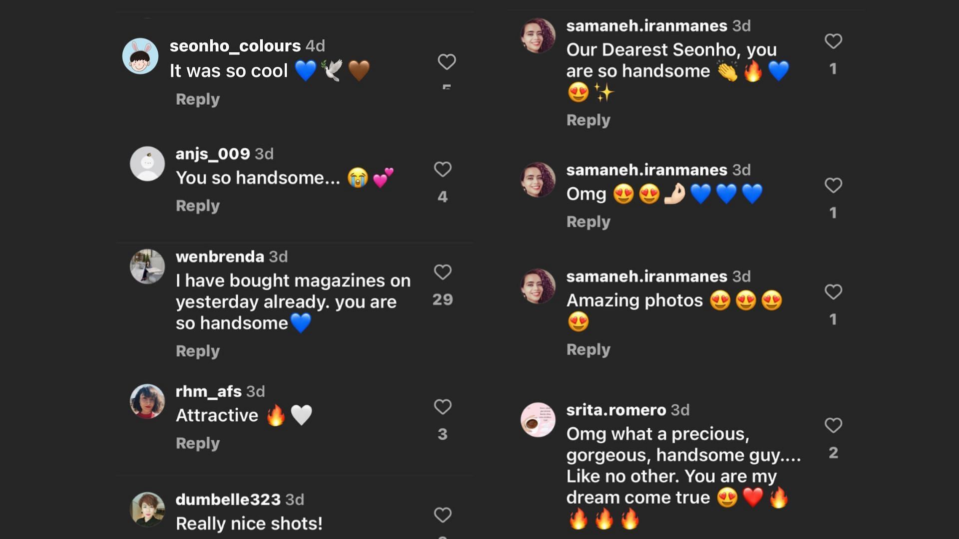Fans flooded the internet with appreciation for the actor (Image via Instagram/@seonho_kim)